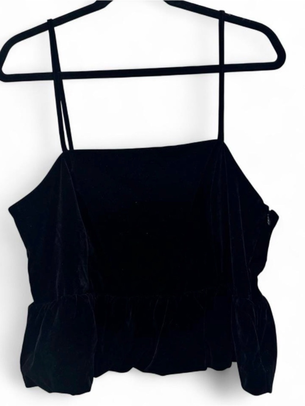 H&M Black Velvet Spaghetti Strap Peplum Camisole